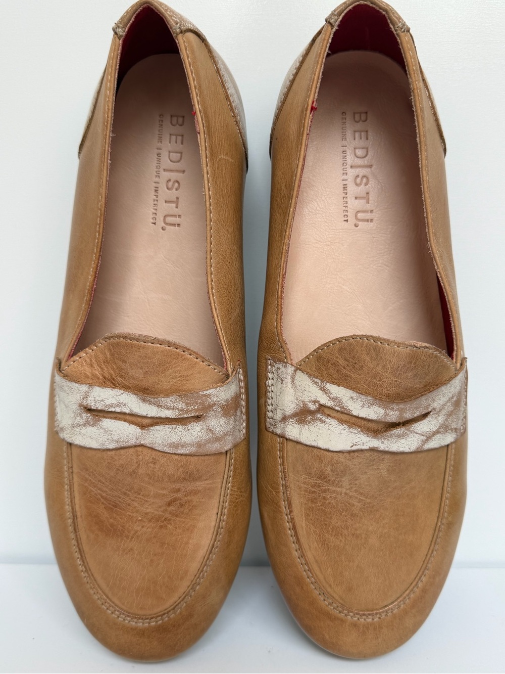 Bed Stu Women’s Leather Loafer Flat Slip On Brown/Silver Comfort Round Toe 8.5